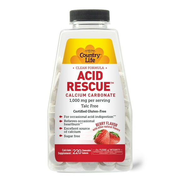 Country Life Acid Rescue, Calcium Carbonate, Berry, 220 Chewable Tablets