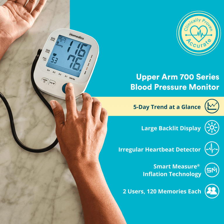 Homedics® 5-Day Trend-at-a-Glance Arm 700 Series Blood Pressure Monitor,  One-Touch Use with Bluetooth® wireless technology 