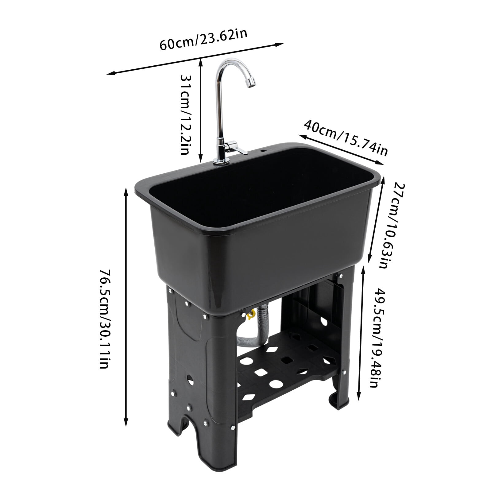 Modern Utility Sink With Faucet Freestanding Utility Sink with Storage Shelf Cleaning Clothes, Pets, Pots and Pans, Fruits