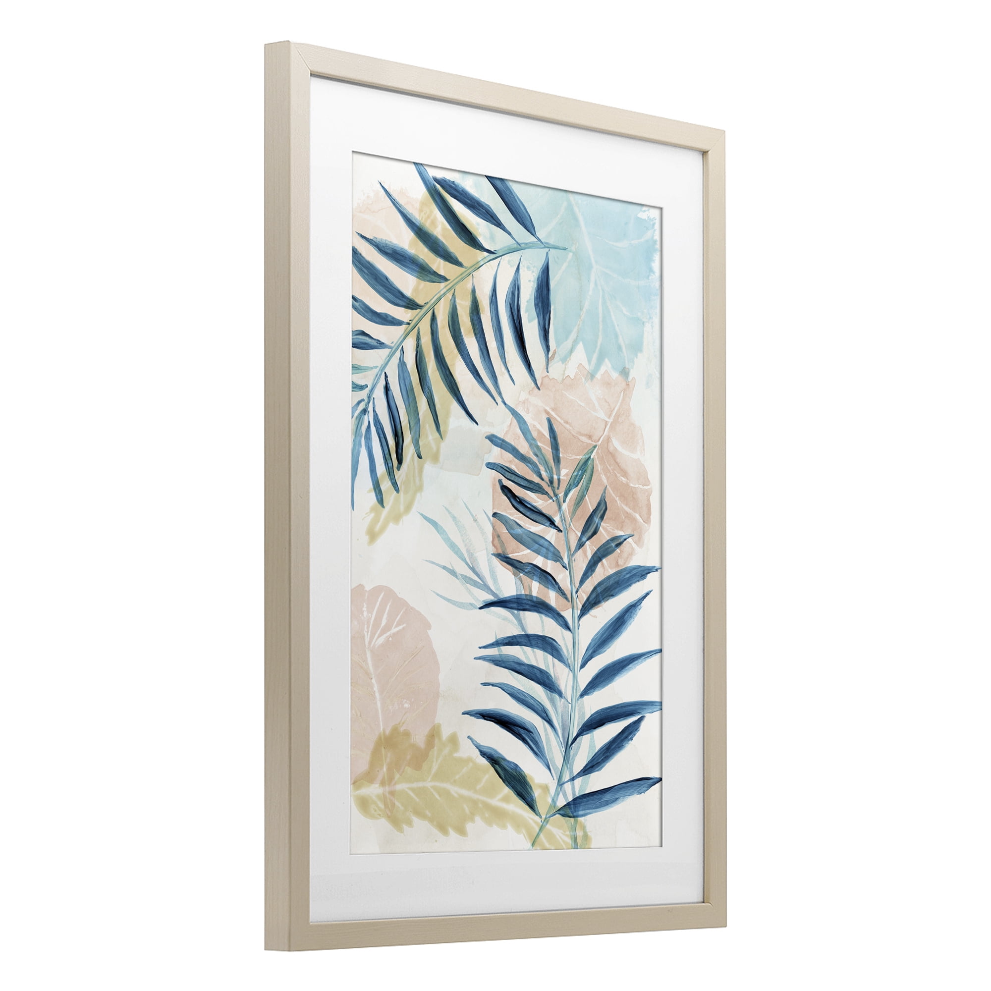 Stupell Industries Blue Palm Fronds in Pastel Haze Birch Framed Print Under Glass, design by Nan