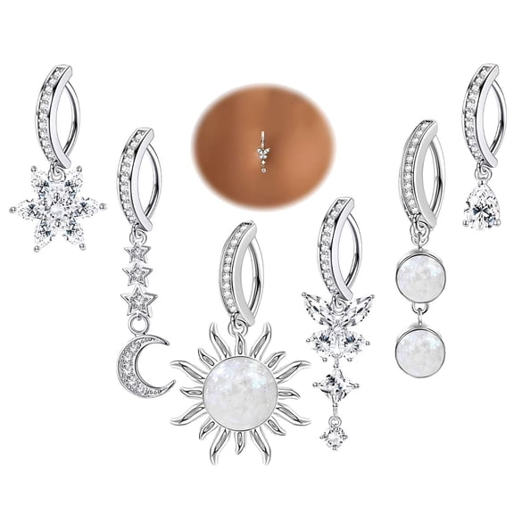 DESIGNICE 2026 New 6 Pcs 14G Clicker Belly Button Ring for Women 316L Surgical Steel Butterfly Snake Cz Opal Dangle Belly Button Rings Simple Reverse Navel Rings Body Belly Piercing Jewelry