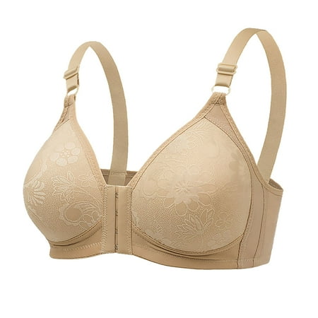 

Aayomet Women S T-Shirt Bra Women s Thin Front Button Bra Gathers Non Rim Fashion Underwear Beige B