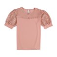 thumbnail image 1 of NY Collection Womens Puff Lace Sleeve Knit Blouse, Orange, Petite, PM, 1 of 2
