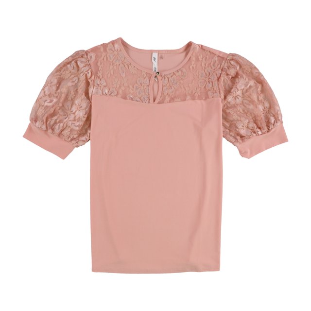 NY Collection Womens Puff Lace Sleeve Knit Blouse, Orange, Petite, PM