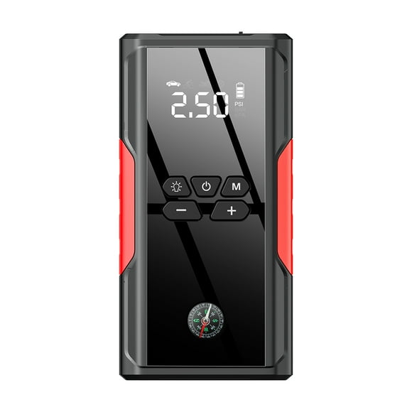 TFixol 12V Portable Car Jump Starter with Air Compressor, 2000mAh Power Bank, 600A Peak Current, Black, 18x9x5.5cm, Includes Type-C Cable & Storage Bag