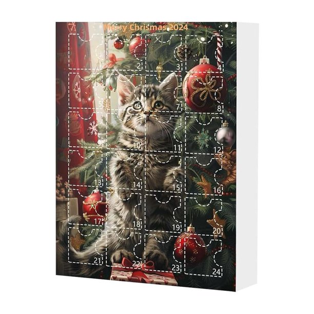 EZLIFE Calendario de Adviento de Gatos 2024, Calendario de Adviento con Colgantes de Gatos para Árboles de Navidad, Decoraciones con Colgantes de Gatos Acrílicos 2D para Árboles de Navidad, Calendario