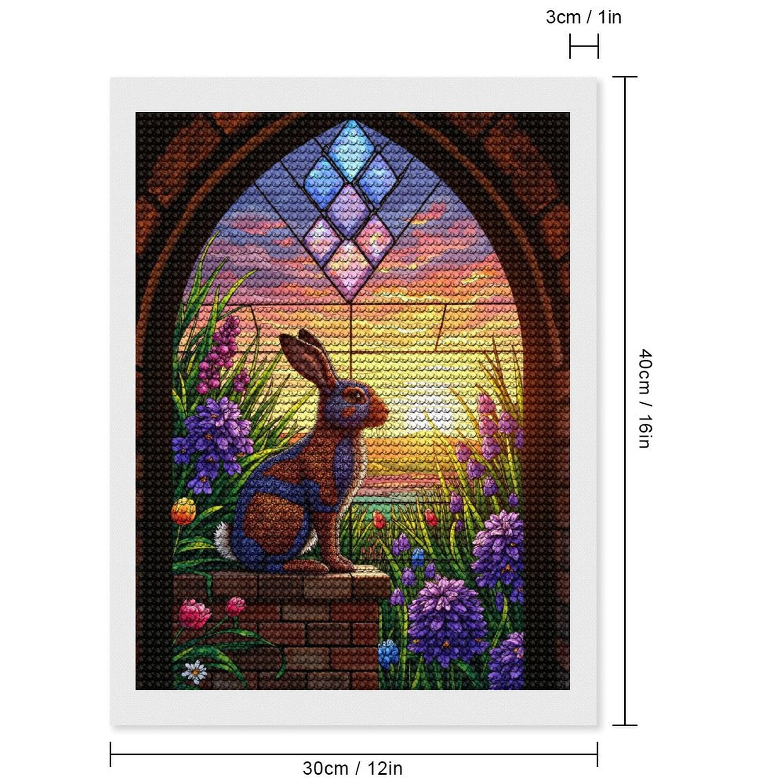 Diamond Art Kits for Adults, Rabbit Sunset Floral Stained Glass 5D Diamond Painting Kits for Adults Beginners, DIY Full Drill Diamond Painting, Gem Art and Crafts 12x16