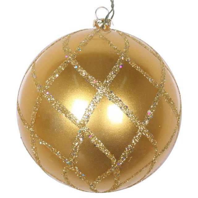 Vickerman MT198008D 4 in. Gold Candy Glitter Net Ornament - 3 per Bag
