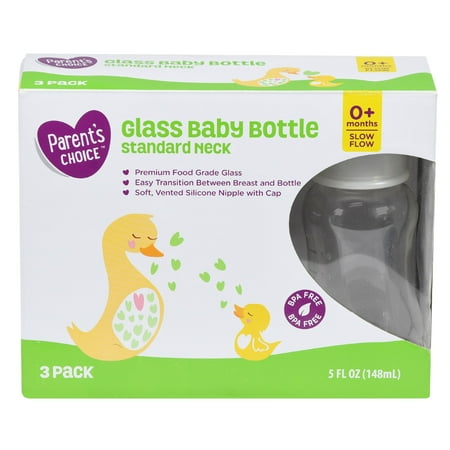 Parent's Choice 5 Oz. Glass Baby Bottles with Slow Flow Vented Nipple, 3 Count