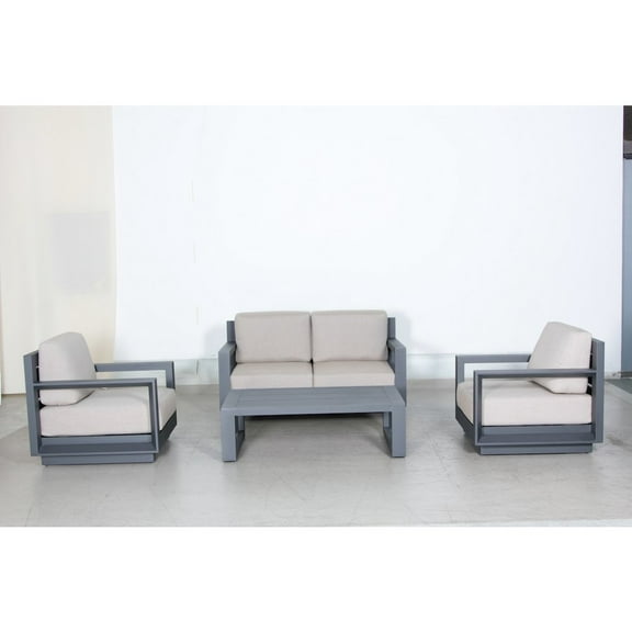 Paris 4-PC Loveseat Set Gray Aluminum Frame in Taupe Cushion