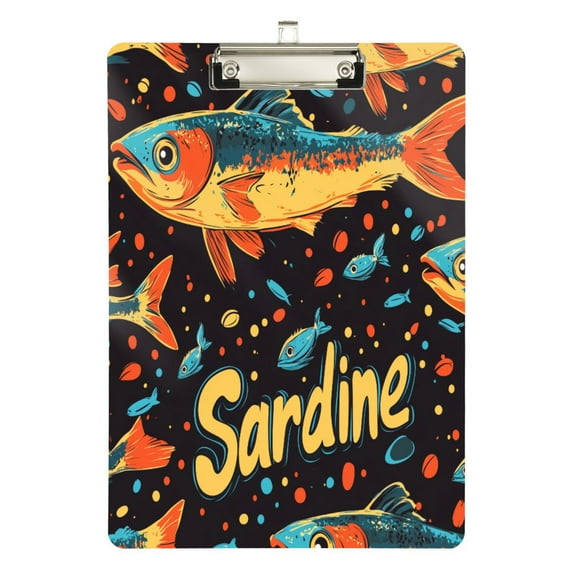 FORMRS Acrylic Clipboard with Low Profile Clip Standard A4 Letter Size, 12.5" x 9", Black Sardines Pattern