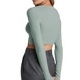 thumbnail image 5 of Okbabeha Women Cropped Bolero Cardigan Ribbed Long Sleeve Button Down Basic Shrug Sweater Solid Color Y2K Crop Top Shirt, 5 of 7