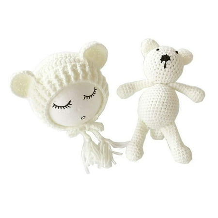 

GuliriFei Newborn Baby Girls Boys Crochet Knit Bear Beanie Winter Hats Matching Bear Dolls Photography Prop Outfits