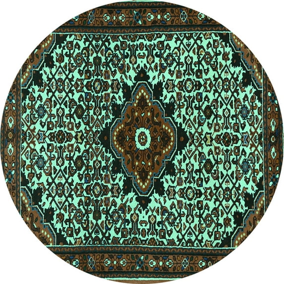 Ahgly Company Machine Washable Indoor Round Persian Turquoise Blue Traditional Area Rugs, 6' Round