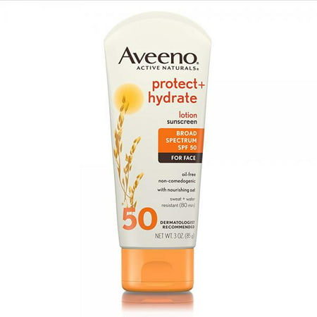 Aveeno Protect + Hydrate Face Sunscreen with Active Naturals Oat, Broad Spectrum SPF 50, Sweat and Water Resistant Sun Protection, 3 oz