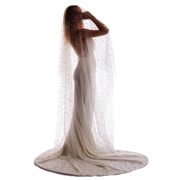 2Tiers 3M Cathedral Veils Pearl Wedding Veil Ivory Pearl Veils Bridal Veil Pearl Veils For Brides Ivory