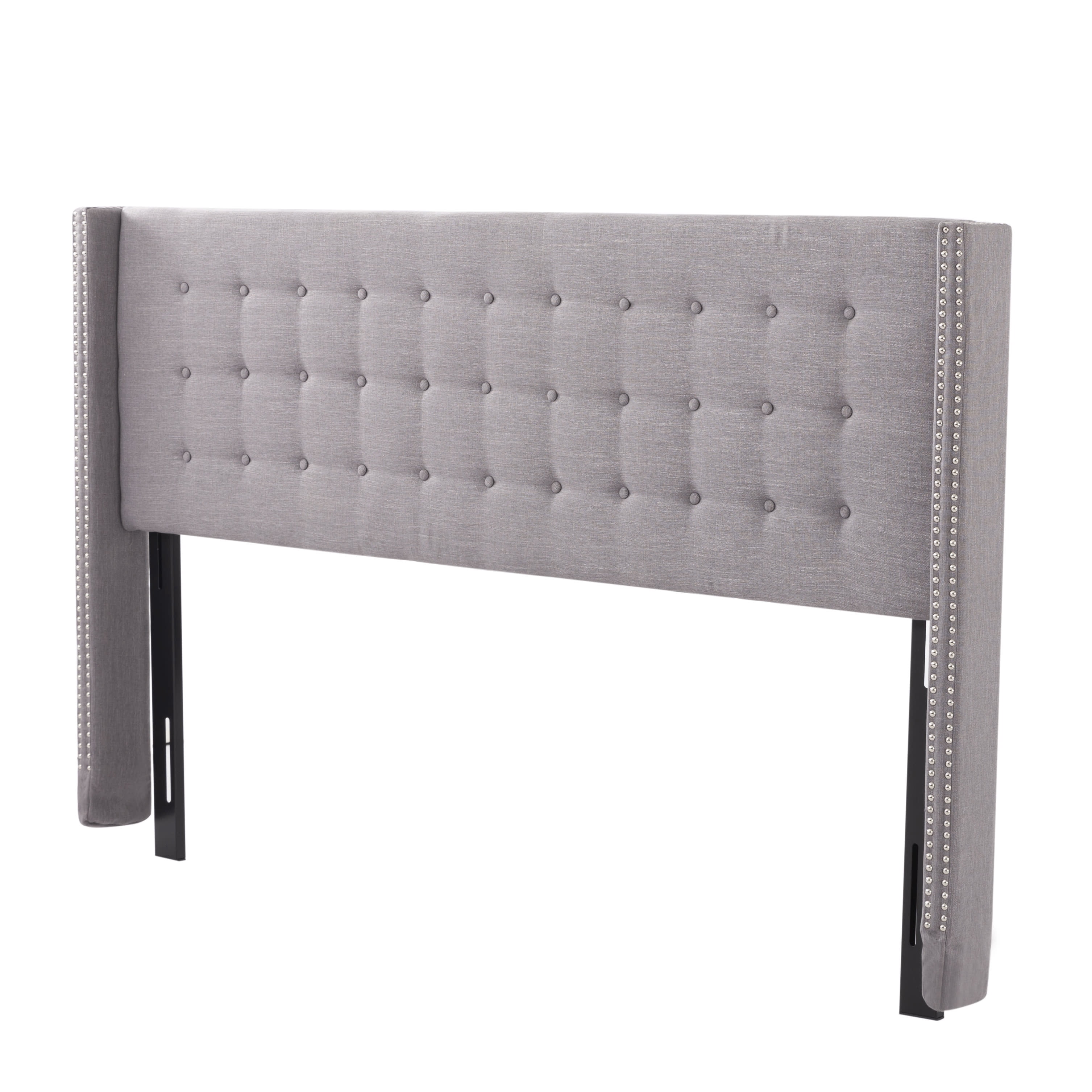 Gewnee King Upholstered Headboard 82.68" Linen Dark Grey Adjustable Height Wingback with Nail-Head Trim for Bedroom