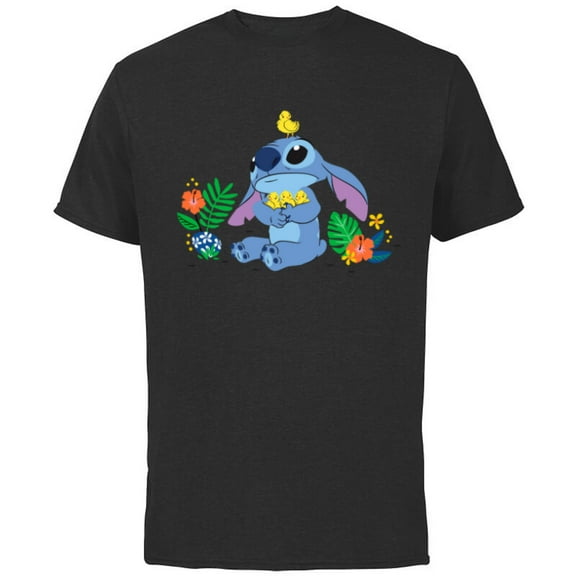 Disney Stitch and Baby Chicks Easter - Short Sleeve Cotton T-Shirt for Adults - Customized-Black