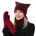 thumbnail image 2 of Bibifish 3 PCS Scarf Hat Glove Sets For Women Winter Warm Knitted Cat Ear Hat Lined Neck Warmers Gloves Soft Thermal Cold Weather Outfits, 2 of 7