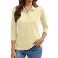 thumbnail image 2 of Women'S 3/4 Sleeve Collared Button Down Polo Shirts Golf Tee Casual Work T Shirts,Beige 3Xl, 2 of 5