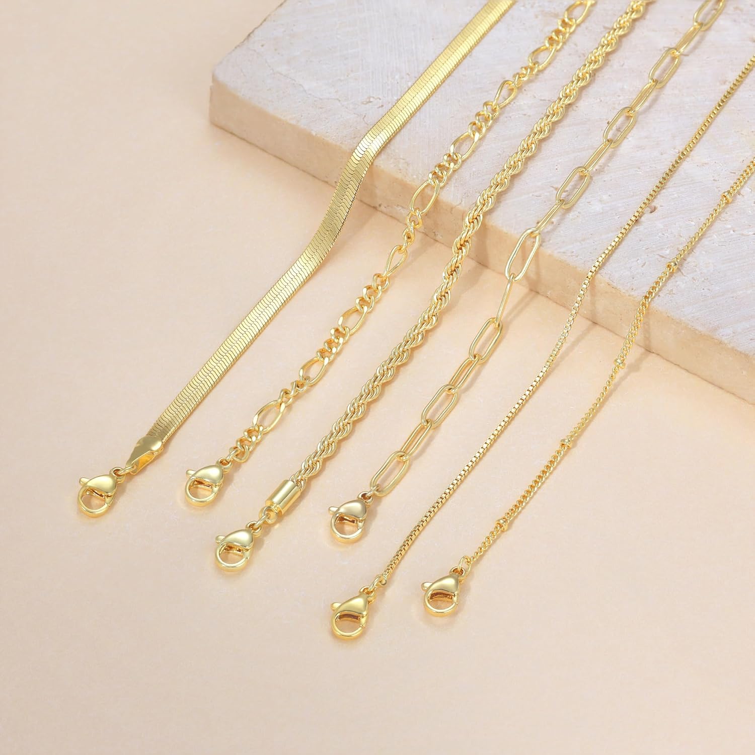 Gold Ankle Bracelets for Women Waterproof - Dainty 6Pcs 14K Gold Plated Anklets Layered Cuban Link Chain Herringbone Cute Anklets Set Pack Summer Beach Jewelry Gift for Women Teen