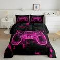 thumbnail image 2 of jejeloiu Cartoon Gamepard Full Size Comforter Sets,Geometric Checkered Pattern Bedding Comforter Set,Pink Black Bedding Sets For Boys Kids,Luxury Bedroom Decor Reversible,3pcs, 2 of 8