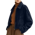thumbnail image 2 of HomeDM Faux Suede Jacket for Women Long Sleeve Collared Zip Up Cropped Coat Casual Fall Winter Outerwear, 2 of 8