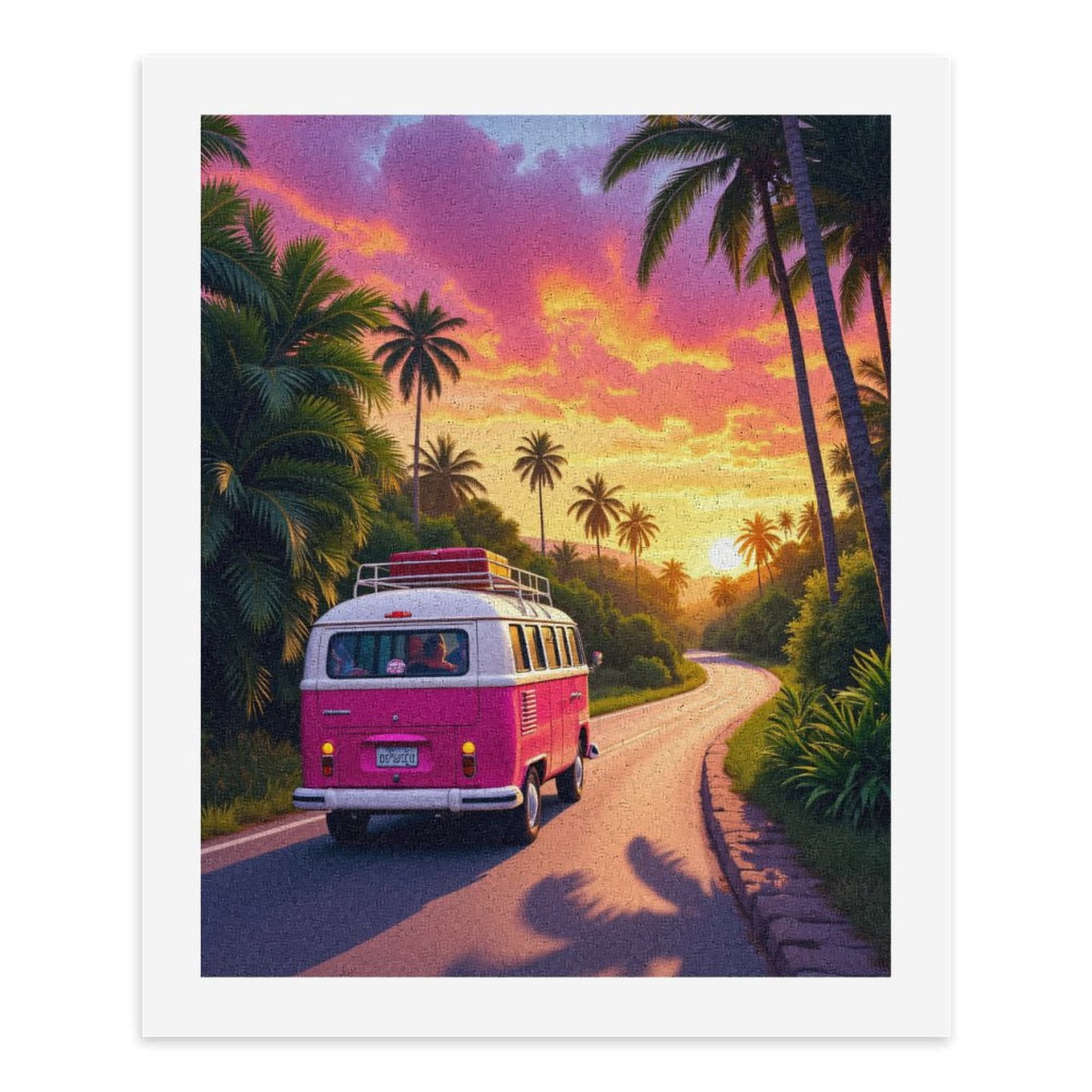 Paint By Numbers Kit for Adults Beginner - DIY Vintage Van Tropical Sunset Road Canvas Painting Kits for Adults, Frameless Paint By Number for Adults for Home Wall Decor 16x20 Inch