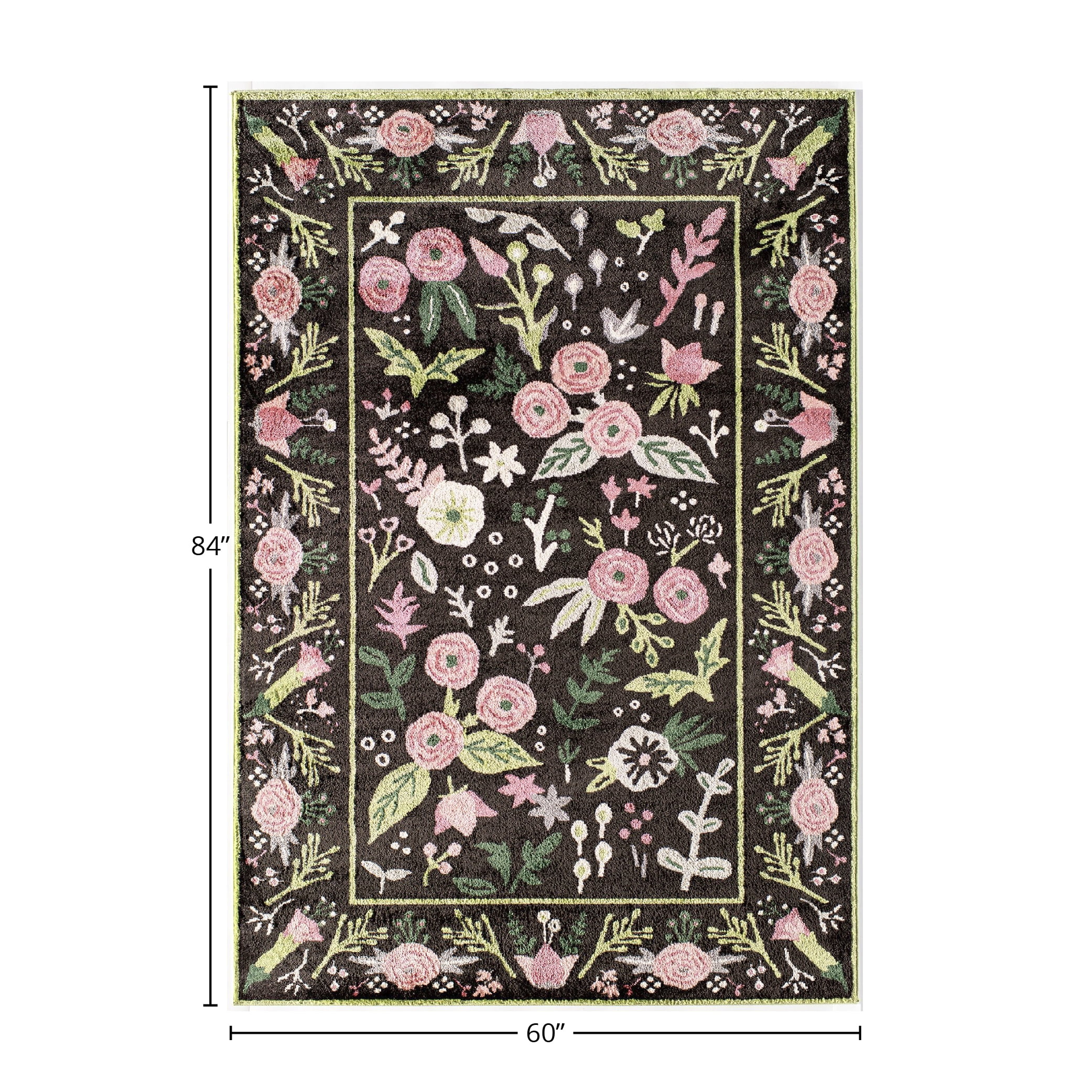 Rugs America Hanna VA30A Gardenia Pink Onyx Floral Transitional Black Area Rug, 5'x7'
