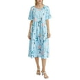 thumbnail image 2 of ZAXARRA Robe Longue pour Femmes, Élégante Robe d'Été Décontractée à Manches Courtes Col Rond Imprimé Fleur/encre, 2 of 9