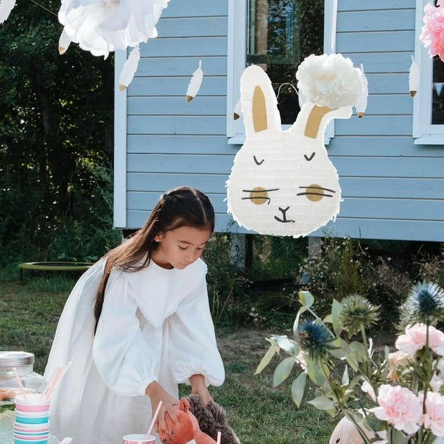 OULII Event Pinata Decor Bunny Head Pinata Paper Hanging Decoration for Birthday Party 1Pcs