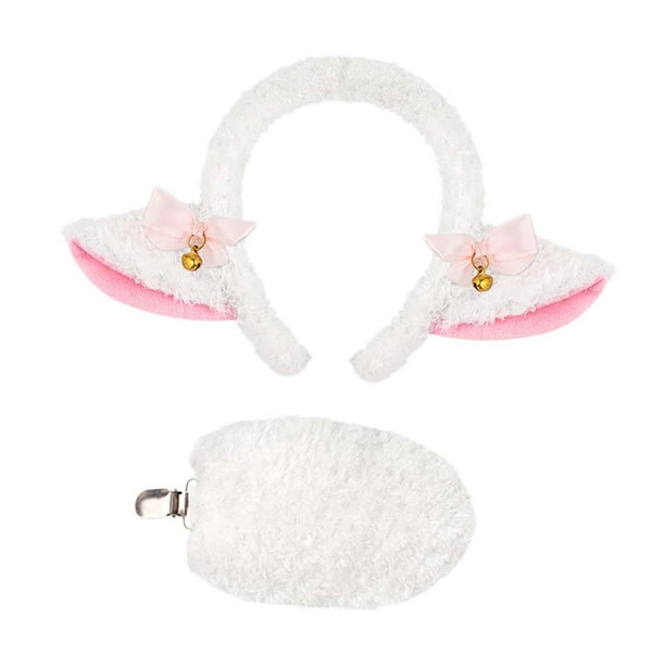 Orejas y cola de cordero para adultos y niños con cascabeles, bonitos accesorios de disfraz para juegos de rol. Blanco