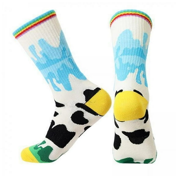 Luwecf 4xColorful Patterned Crew Socks Funny Crazy Combed Cotton Socks Pattern -XL
