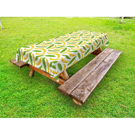 

Playroom Outdoor Tablecloth Banana Leaves Yummy Tropical Fruit Vacation Symbol Icons Climate Kids Print Decorative Washable Fabric Picnic Tablecloth 58 X 104 Inches Fern Green Yellow by Ambesonne