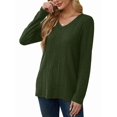 thumbnail image 3 of Womens Long Sleeve Tops V Neck Shirts Light-Weight Tunic Sweaters Fashion Dark Green XL, 3 of 9