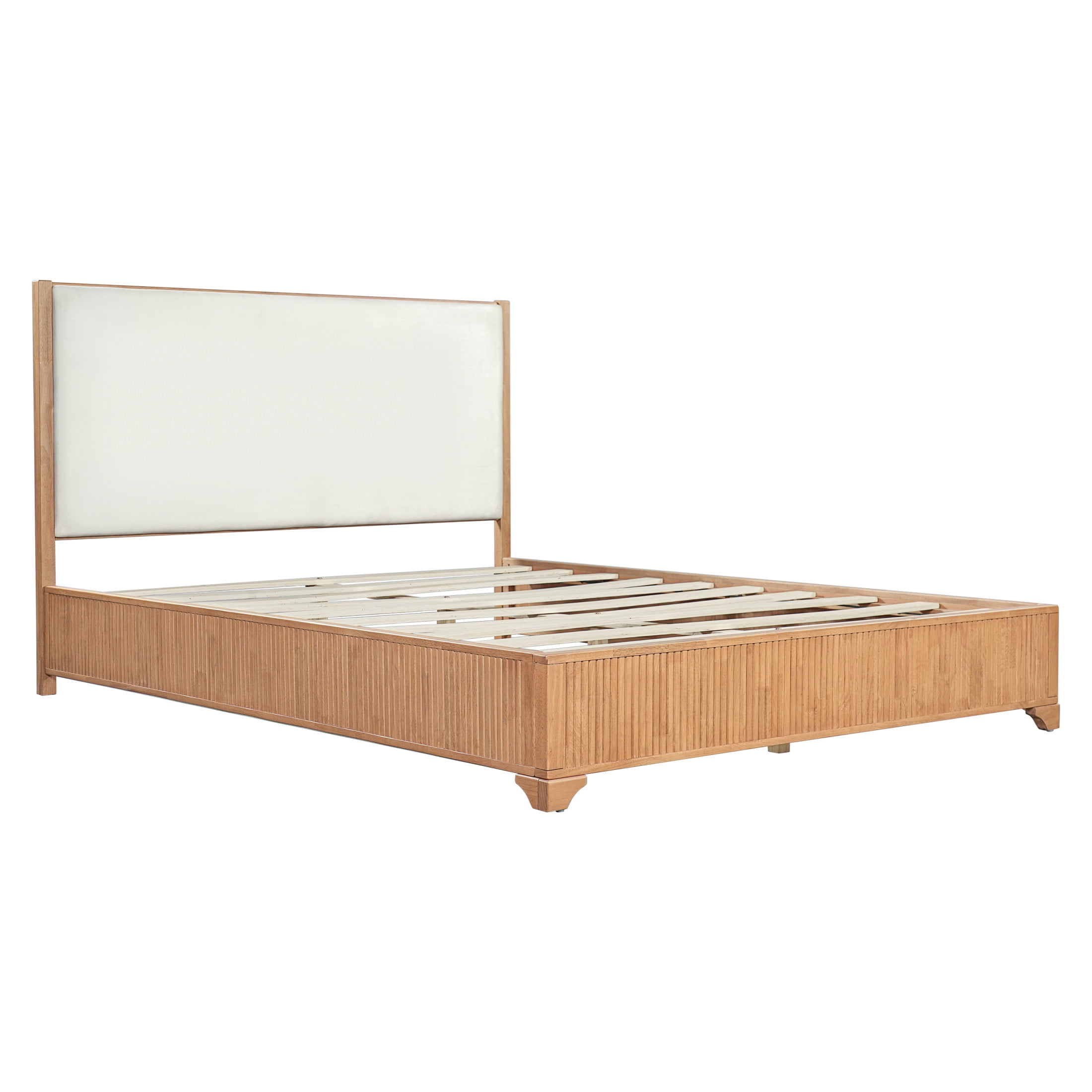 Christopher Knight Home Modern Platform Bed Frame with White Fabric Headboard, Queen Size, Natural