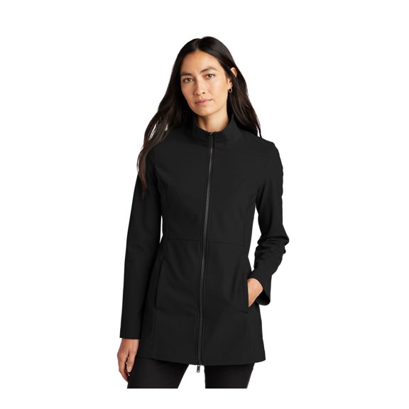 MERCER METTLE Women's Faille Soft Shell | Business Casual Jacket, Water Resistant, Lightweight, Two Way Zipper - Deep Black S