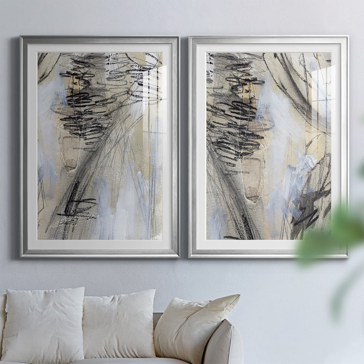 Wexford Home Masked Notes V Premium Framed Print, 22.5" x 30.5" - Ready to Hang, Silver (Set of 2)