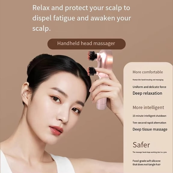 Handheld Scalp Massager – Electric Head Massager with Kneading & Vibration, 3 Modes, USB Rechargeable, Portable Hairbrush-Style Relaxation for Home & Office,Pink