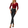 thumbnail image 2 of INSPIRE CHIC Women's Party V Neck 3/4 Sleeves Cropped Velvet Blouse XL Red, 2 of 6