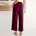 thumbnail image 3 of Wutalume Women's Fashion Cropped Pants, Elastic High Waist Casual Trousers with Pockets Solid Color, Loose Fit,Perfect for Spring Summer Wardrobe,Wine XL, 3 of 6