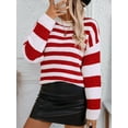 thumbnail image 5 of Womens Striped Sweater Pullover Crewneck Knit Long Sleeve Ribbed Knitted Sweaters Trendy Casual Soft Top Red XL, 5 of 9