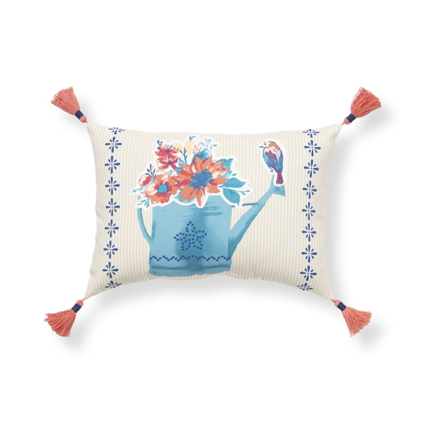 The Pioneer Woman Watering Can Outdoor Rectangle Pillow, Multicolor, 14