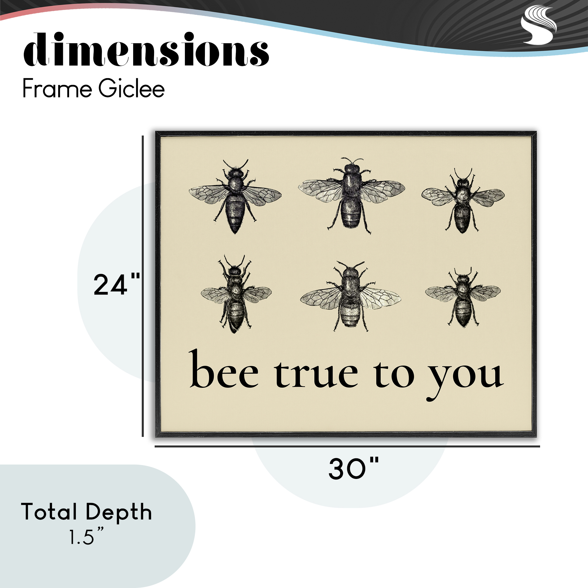 Bee True To You Inspiration Black Framed Giclee Art, design by Lettered and Lined