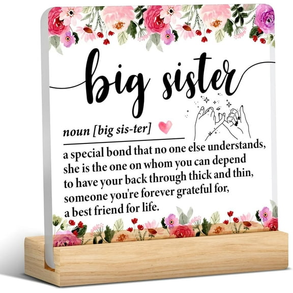 Sister Gift, Big Sister Gift from Little Sister, Sister Birthday Christmas Graduation Gift Ideas, Big Sister Definition Clear Desk Decorative Sign Acrylic Plaque Sign Home Desk Decor 4x4 Inch