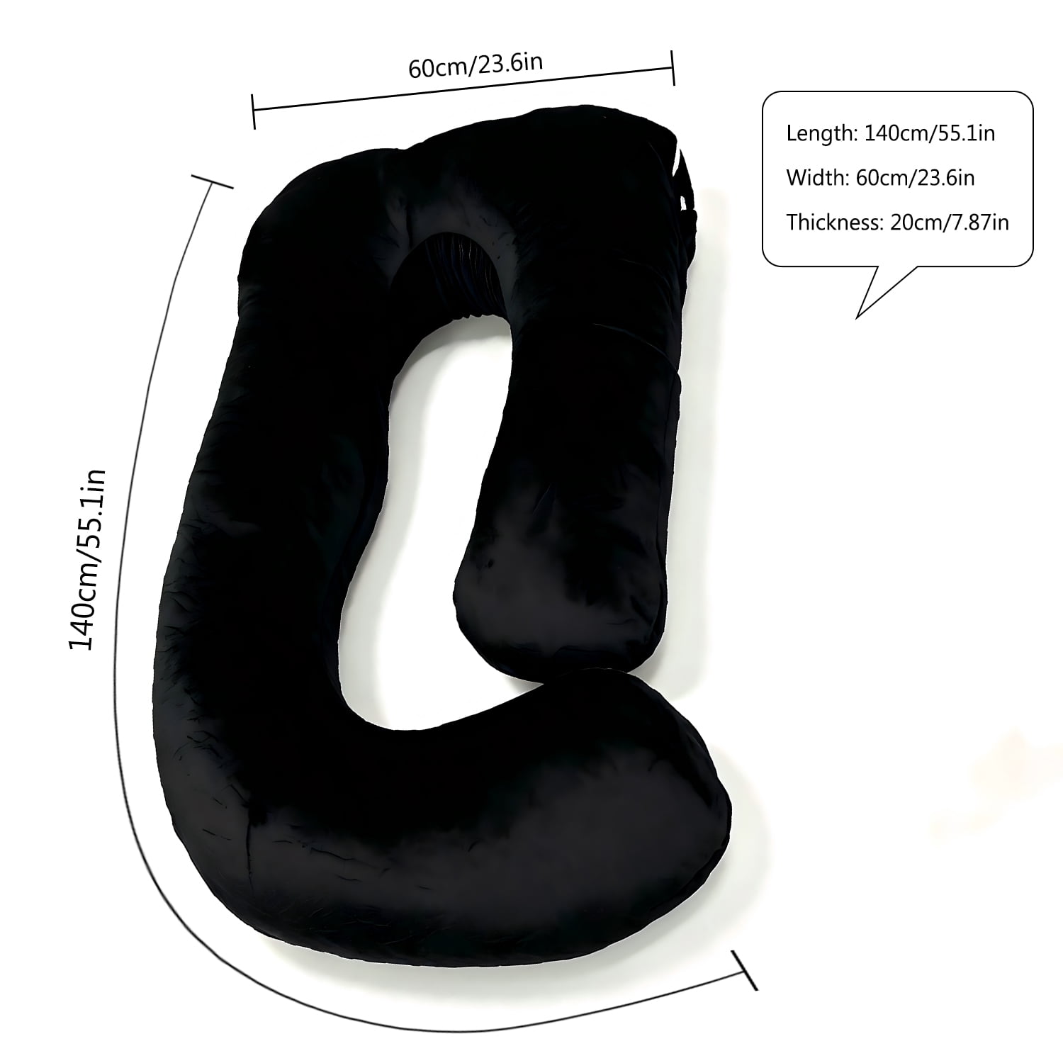 AFGFUF  J-Shaped Pregnancy Pillow, 65" x 16" x 8" Full Body Maternity Support Pillow, Black, with Removable Washable Cover
