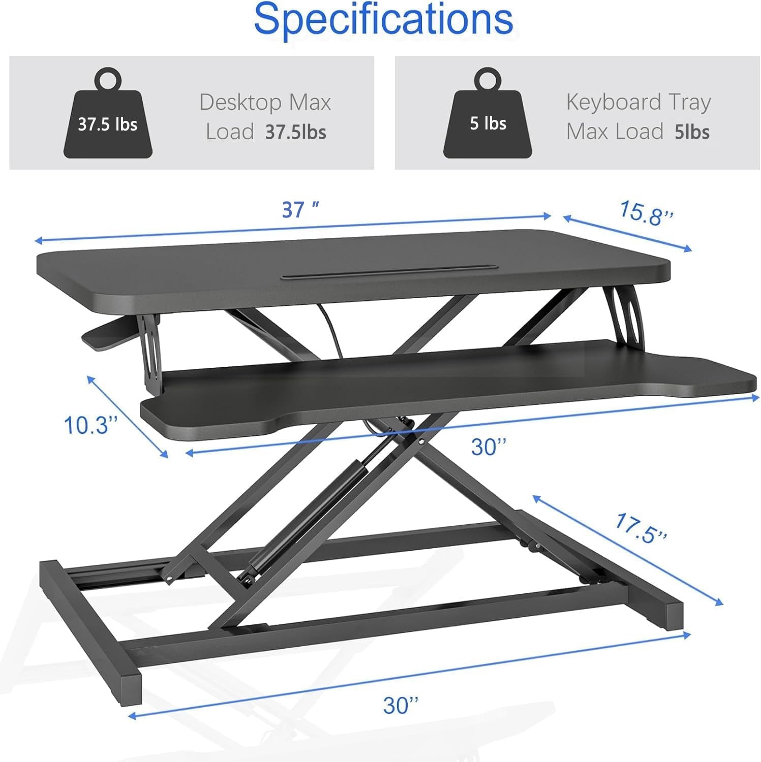 ZIHUI Standing Desk Converter 37inch, Height Adjustable Sit Stand Desk Riser, Quick Sit to Stand Tabletop Dual Monitor Riser Workstation for Home Office with Keyboard Tray, Black