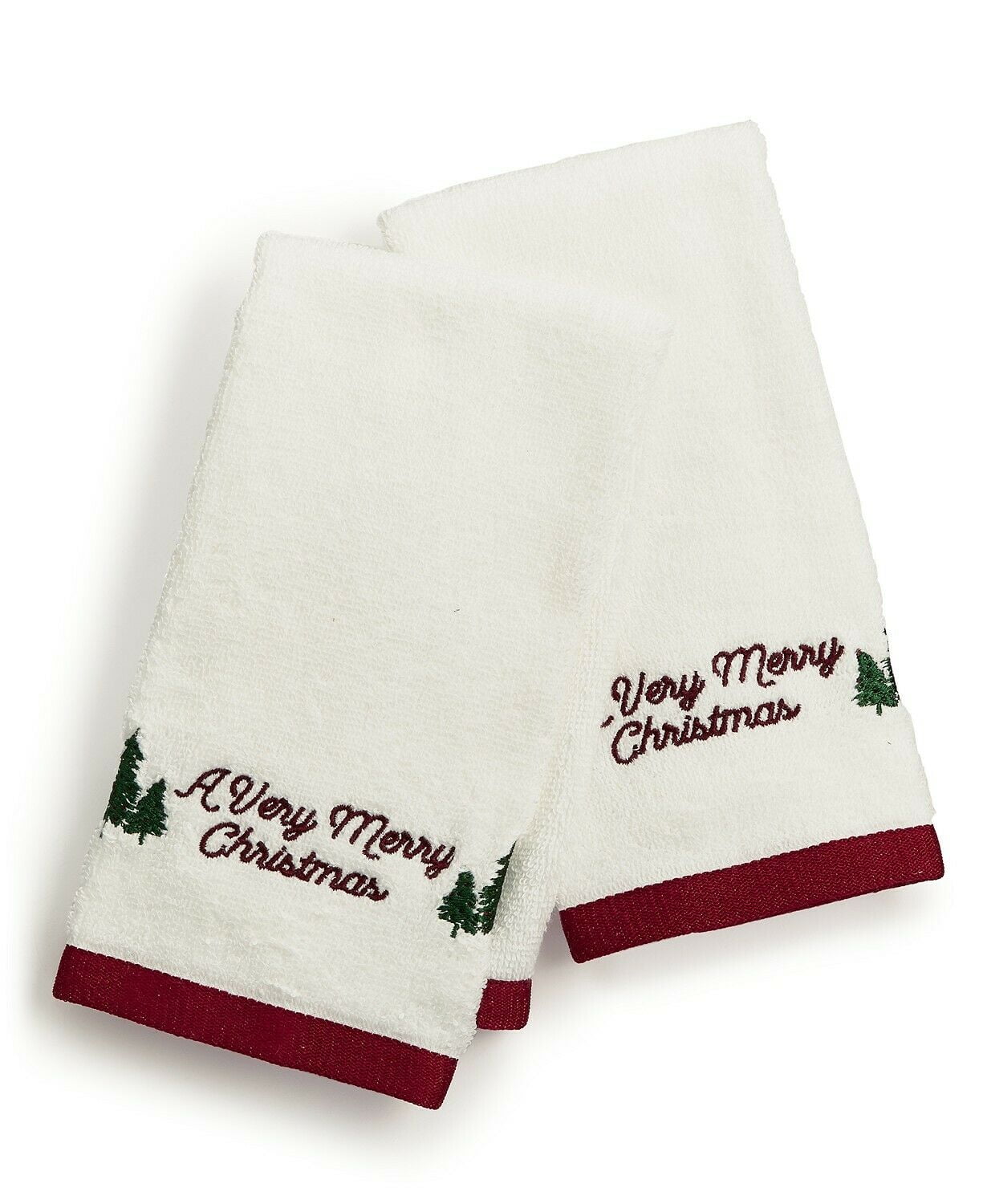 Martha Stewart Collection Very Merry Embroidered Cotton 2Pc Fingertip