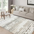 thumbnail image 3 of Homhougo 9x12 Machine Washable Geometric Area Rug, Soft Low Pile Non-Slip Modern Striped Carpet for Living Room, Bedroom, Nursery, Office, Brown, 3 of 8