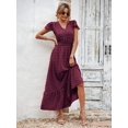 thumbnail image 3 of Audvoi Women's Boho Dress Short Sleeve Tiered Maxi Smocked Cocktail Dress, 3 of 11